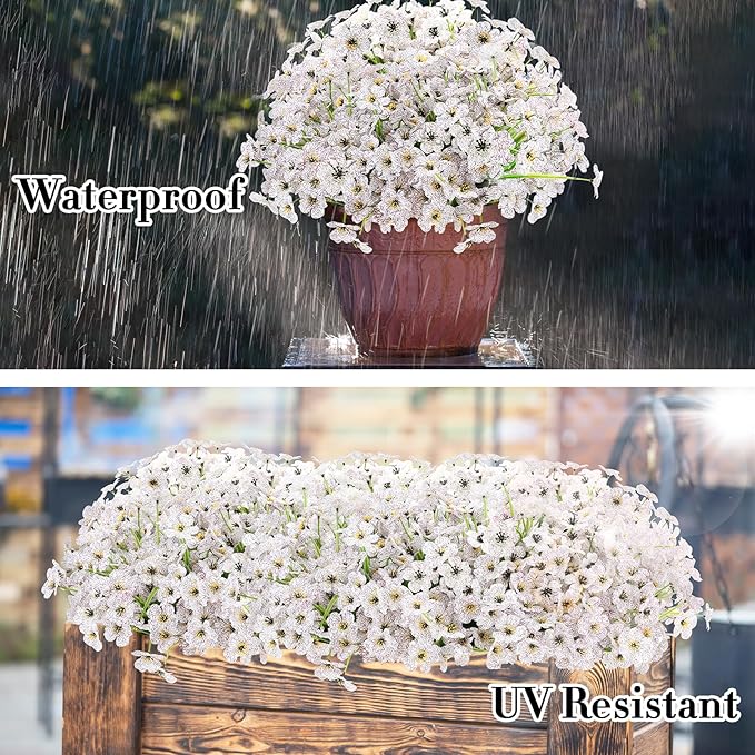 20 Bundles Artificial Flowers for Outdoors Decorations, Fake Flowers Faux Plants Silk Colorful Daisy Eucalyptus Flowers Realistic UV Resistant for Garden Patio Porch Box Home Decor, White