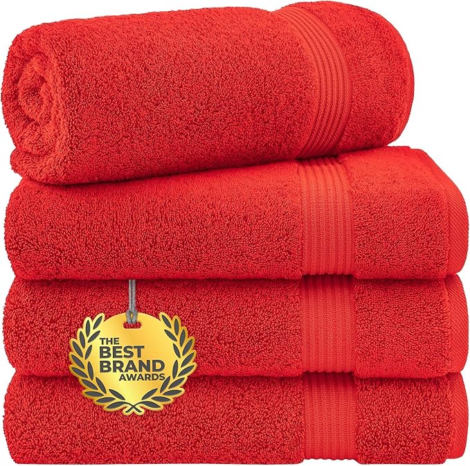 Cotton Paradise 4 Piece Turkish Bath Towels for Bathroom, 100% Cotton Extra Large Soft Plush Towels Bathroom Set, Red