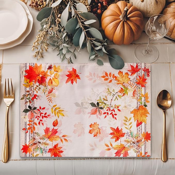 Maison d' Hermine Placemats Set of 4 100% Cotton Washable Cloth Place Mats, Reusable Table Mats for Kitchen Dining Decoration, Party, Wedding, Restaurant (Amarante, 13" x 19")