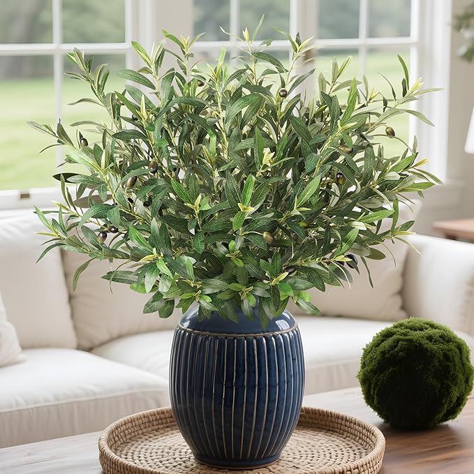 Fake Plants Olive Branch 27.5in Artificial Plant Outdoor Decorations for Living Room Olive Tree Branches Greenery Stems Can Be Used for Spring Home Decor Room Decor Office Decor(12PCS)