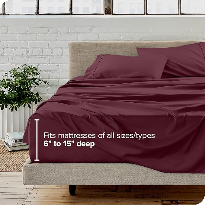 Bare Home Ultra-Soft Split Head Flex King Sheet Set - Luxury 1800 - Hydro-Brushed - Deep Pockets - Easy Fit - 4 Piece Set - Bedding Sheets & Pillowcases (Split Head Flex King, Burgundy)