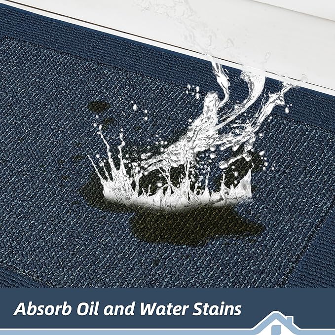 BEQHAUSE Kitchen Runner Rugs 24"x60", Kitchen Rugs Non-Slip Kitchen Mats for Floor, Absorbent and Stain Resistant Kitchen Mats, Machine Washable Rugs for Kitchen, Hallway, Laundry & Sink, Blue