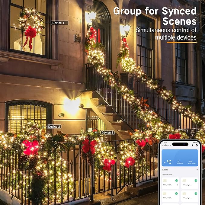 Brizled Smart Christmas Lights, 66FT 200 LED Color Changing Christmas String Lights App & Voice Control, Dimmable Warm White & Multicolor Xmas Tree Lights Music Sync for Indoor Outdoor Wedding Party