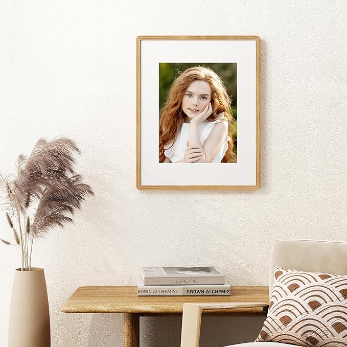 16x20 Picture Frame for Wall, Solid Oak Wood 16 by 20 Frames, 16 x 20 Poster Frame with Tempered Glass, 16x20 Frame Matted to 11x14, 16"x20" Wood Frame for Home Decor, Natural Oak Color, 1 Pack