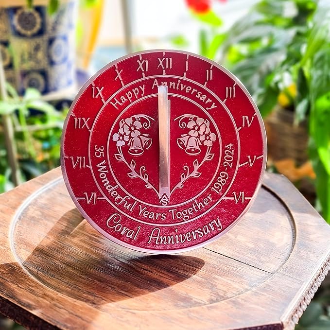 Anniversary Sundial Gift for 35th Coral Wedding Anniversary in 2024 - Recycled Metal Home Decor Or Garden Present Idea - Handmade in UK for Him, Her Parents Or Couples 35 Year Celebration