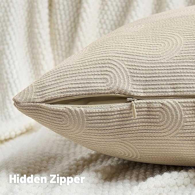 FUTEI Oatmeal Chenille Decorative Throw Pillow Covers 22x22 Inch Set of 2,Soft Cozy Striped Geometric Patterns Cushion Case,Modern Home Decor for Couch Bed Living Room