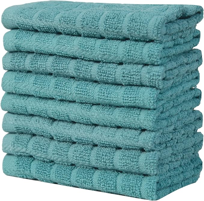 Premium Dish Towels (12”x 12”, 8 Pack) | Cotton Kitchen Hand Towels | Kitchen Towels | Highly Absorbent Tea Towels Set | Aqua
