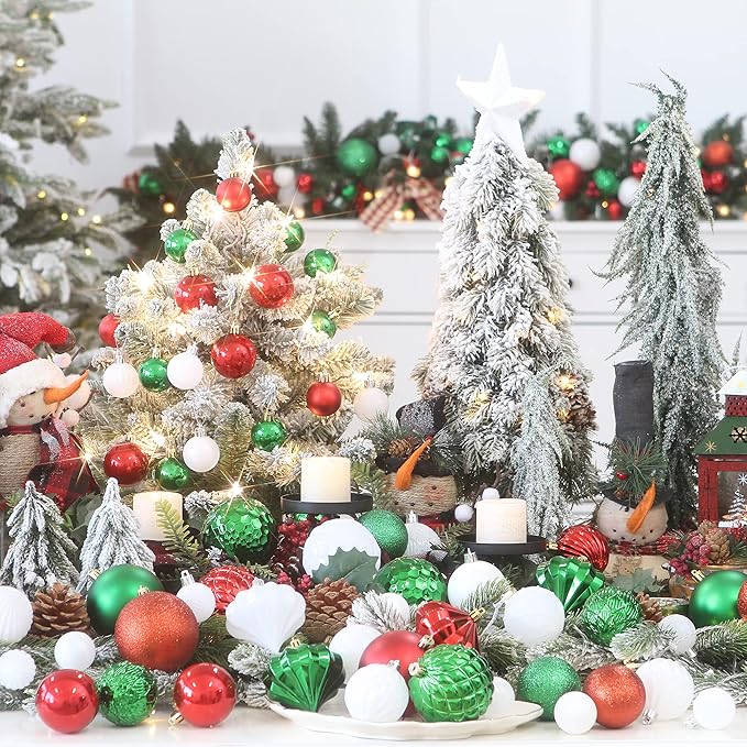 Sea Team 36-Pack Shatterproof Plastic Christmas Ball Ornaments Set, Multi-Size Christmas Baubles, Hanging Decorations for Xmas Tree, Wreath, Garland, (1.57-3.15 Inches, Red)