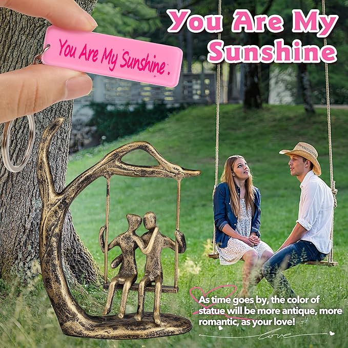 Anniversary Wedding Gifts for Couple/Her - Romantic Couple Statue in Love, Antique Gold Metal Figurine Sweet Loving Together Iron Sculpture Decor, Birthday Gifts for Wife Husband