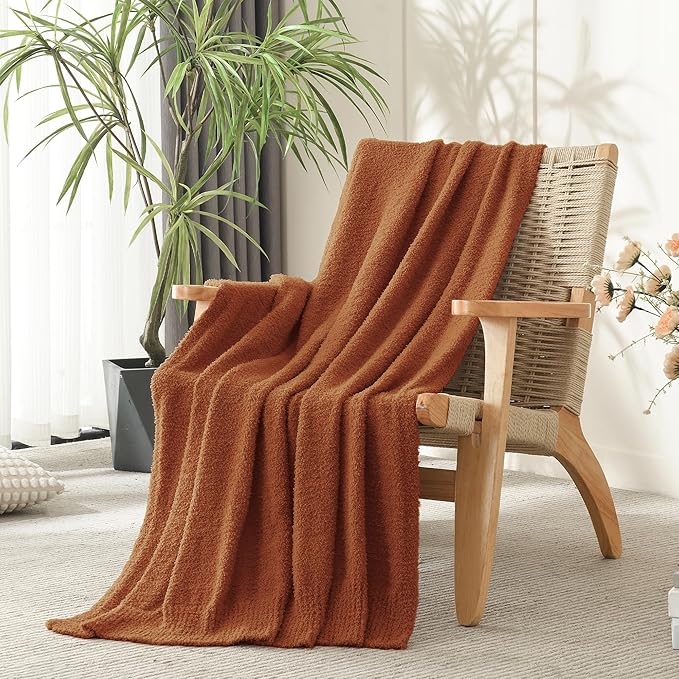 JOOJA Knit Throw Blanket Super Soft Warm Blanket for Couch Lightweight Fluffy Blanket for Bed Sofa 60x80 Inches Rust