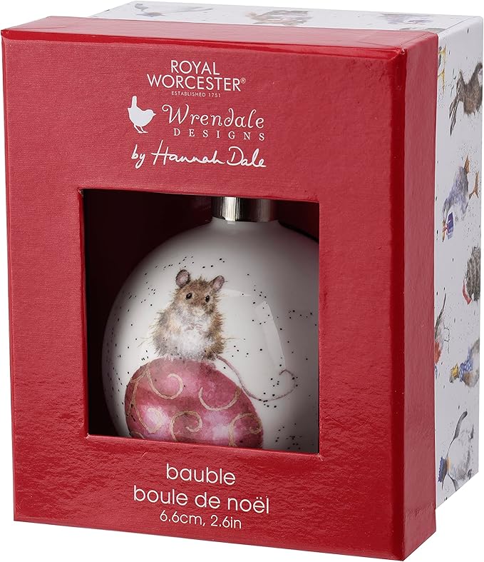 Royal Worcester Hanging Ornament - Not A Creature was Stirring Bauble with Mouse Motif, Fine Bone China Holiday & Christmas Decor, Hand-Painted Animal Design for Festive Cheer & Tree Decoration