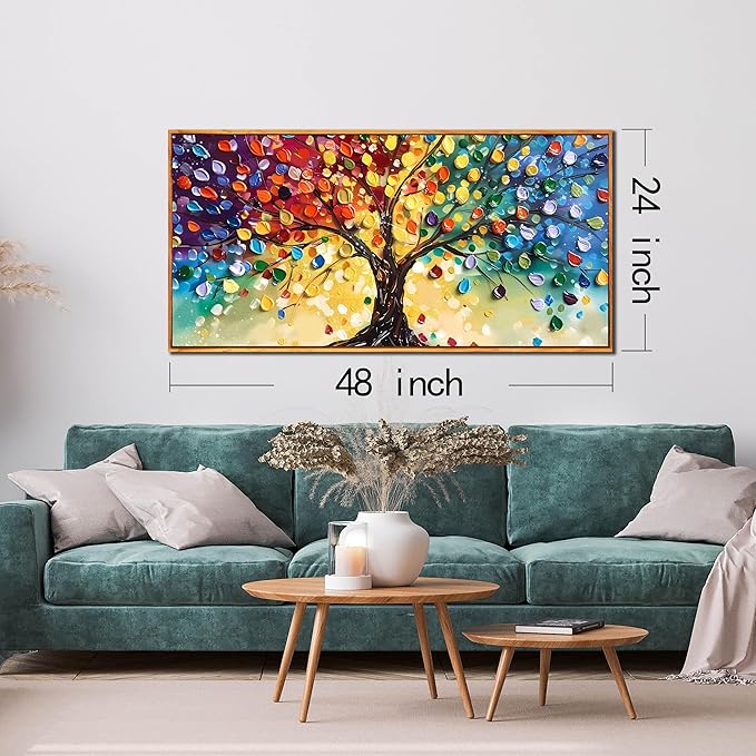 ZHAOSHOP Tree Wall Pictures for Living Room - Colorful Canvas Wall Art for Office - Wooden Framed Ready to Hang Size 24" x 48"