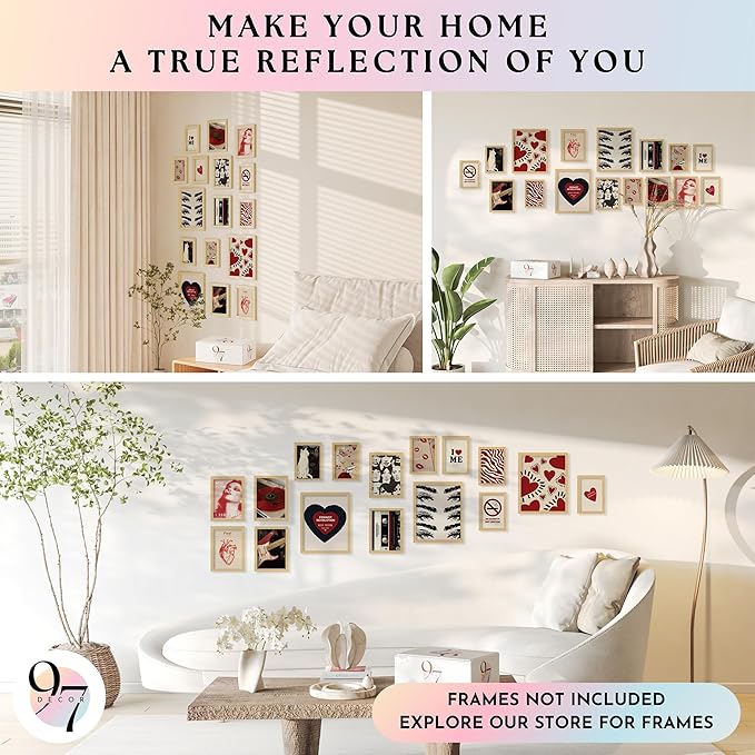 97 Decor Vintage Eclectic Home Decor - Boho Gallery Wall Art Prints Set, Cute Dorm Posters For Room Aesthetic Pictures, Earthy Boho Wall Decor For Teen Girl Bedroom Apartment Decoration (Unframed)