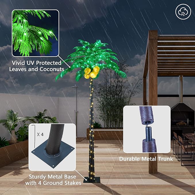 Lightshare Lighted Upgraded 8FT Gorgeous Artificial Lighted Palm Tree, 256 LED Lights, Decoration for Home,Party, Christmas, Nativity, Outside Patio