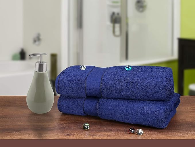 GLAMBURG 700 GSM Premium Cotton 2-Pack Oversized Extra Large Bath Sheet Set - 100% Combed Cotton - 2 Bath Sheets 35x70 - Luxury Hotel & Spa Quality - Durable Ultra Soft Highly Absorbent - Navy