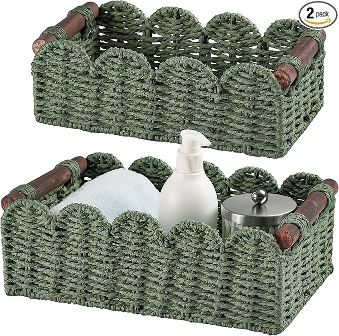 Storage Basket Wicker Baskets for Organizing Toilet Paper Storage Basket for Toilet Tank Top,Green