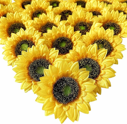 Ukeler 50pcs 3.5'' Artificial Sunflower Heads Bulk Yellow Sunflower Artificial Flowers Faux Silk Sunflower Decoration for Baby Shower Home Christmas Tree Wedding Birthday Party Garden Decor