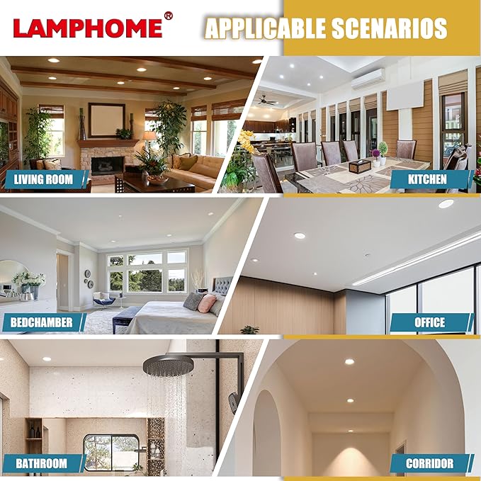 6-Pack of 6-Inch Slim LED Recessed Lights with Junction Box, Adjustable Color Temperatures (2700K-5000K), 12W Equivalent to 110W, Dimmable, 1050LM Brightness - ETL and Energy Star Certified