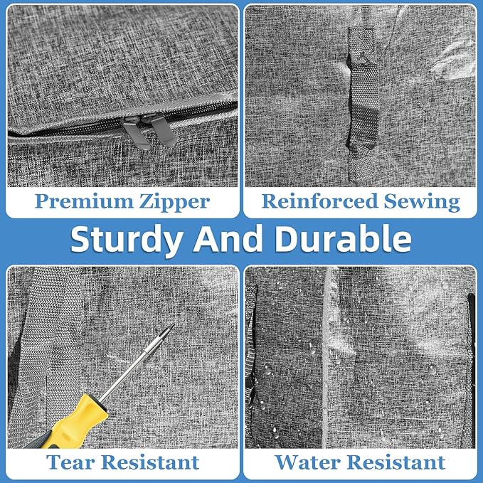 12 Pack-Extra Large Heavy Duty Moving Bags - Waterproof Storage Totes with Handles & Zippers, Foldable for College Dorm, Storage (Gray)