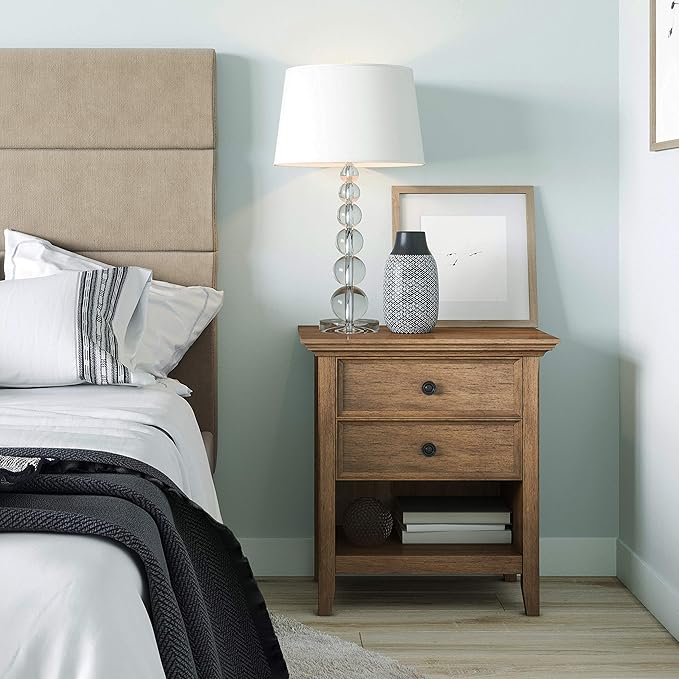 SIMPLIHOME Amherst SOLID WOOD 24 inch Wide Transitional Bedside Nightstand Table in Rustic Natural Aged Brown, for the Living Room and Bedroom