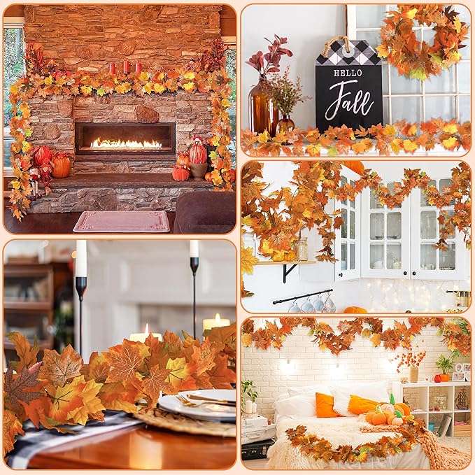 23.6FT Fall Decorations for Home, 4 Pcs Fall Garland for Mantle, Thanksgiving Decorations Indoor Outdoor, Halloween Decorations Autumn Decor, Fall Leaves Garland for Fall Decor Wedding Party