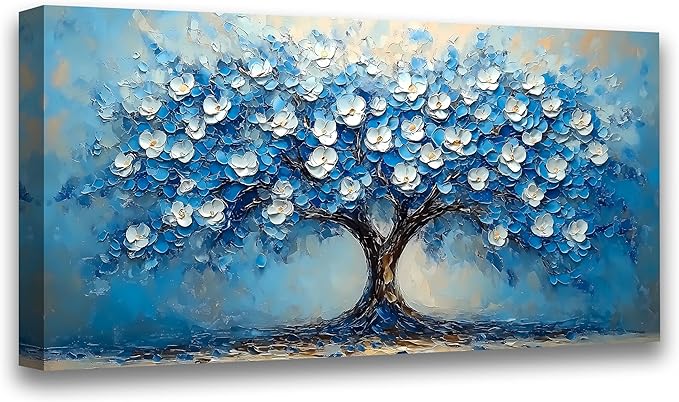 Abstract Wall Art Canvas Print Tree of Life Painting Blue Bathroom Decor Paintings Modern Style Living Room Bedroom Office Home Kitchen Decor Nature Landscape Artwork Wooden Frame 20x40 inches