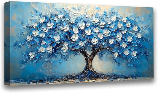 Abstract Wall Art Canvas Print Tree of Life Painting Blue Bathroom Decor Paintings Modern Style Living Room Bedroom Office Home Kitchen Decor Nature Landscape Artwork Wooden Frame 20x40 inches