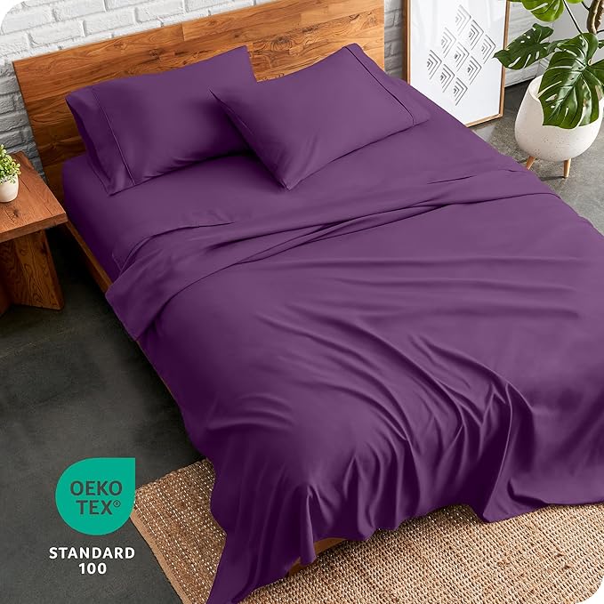 Bare Home Split Head Flex King Sheet Set - 1800 Ultra-Soft Microfiber Bed Sheets - Double Brushed - Deep Pockets - Easy Fit - 4 Piece Set - FlexTop King Bedding Sheets (Split Head Flex King, Plum)