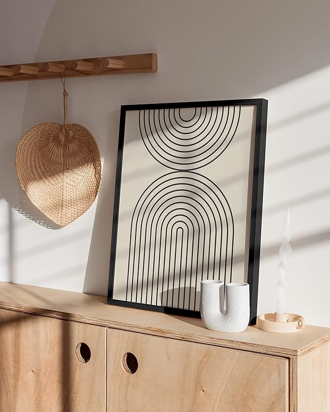 HAUS AND HUES Boho Wall Art - Boho Framed Wall Art. Geometric Print, Minimalist Framed Art, Decor Geometric (Black Framed 12x16)