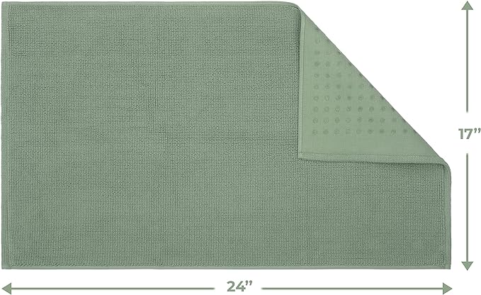 Cotton Paradise 100% Cotton Non Slip Bath Mats for Bathroom, 17x24 inch Soft Absorbent Quick Dry Machine Washable Floor Bath Mat, Sage Green