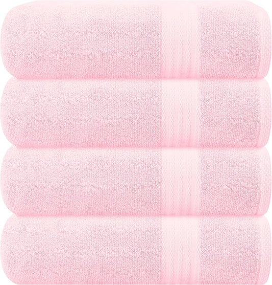 GLAMBURG Premium Cotton 4 Pack Bath Towel Set - 100% Pure Cotton - 4 Bath Towels 27x54 - Ideal for Everyday use - Ultra Soft & Highly Absorbent - Pink