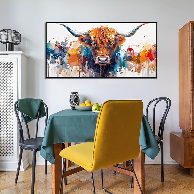 ZHAOSHOP Highland Cow Canvas Wall Art for Living Room - Modern Prints Wall Art for Office - Framed Artwork for Walls Size 24" x 48"