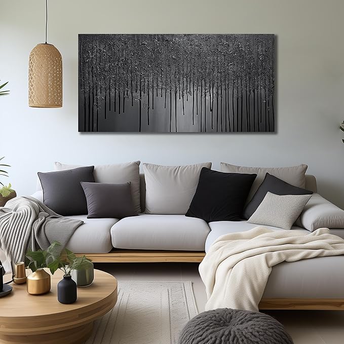 Abstract Painting Wall Art for Bedroom Black Pictures for Living Room Canvas Wall Decor for Office Men Size 24 x 47 Inch