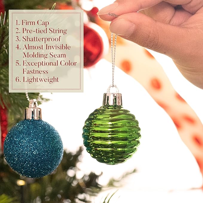 Valery Madelyn 1.57 Inches Small Christmas Tree Decorations Ornament Set for 4th of July Fall Halloween, 24ct Red Green and Blue Shatterproof Hanging Ball Ornaments Holiday Party Decor