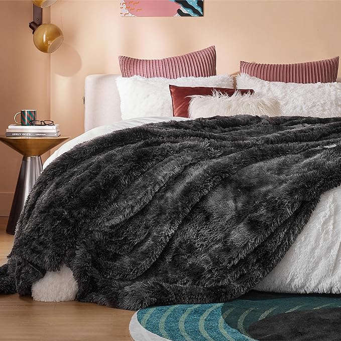 Bedsure GentleSoft Fluffy Tie Dye Black Blankets Queen Size for Bed, Thick Sherpa Faux Fur Fleece Fuzzy Plush Winter Warm Soft Queen Blankets, Black Bedroom Decor Cozy Gifts for Women Men, 90x90
