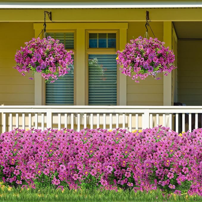 24 Bundles Artificial Flowers for Outdoors Decorations, Fake Flowers Artificial Plants Outdoor, Colorful Daisy Eucalyptus Realistic UV Resistant for Garden Patio Porch Home Decor, Purple