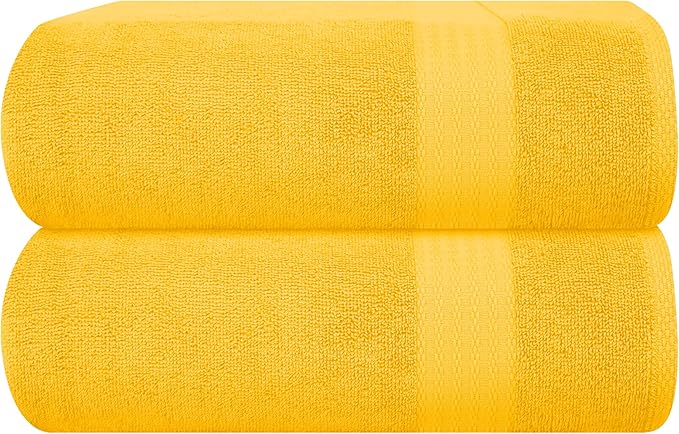 GLAMBURG Premium Cotton Oversized 2 Pack Bath Sheet 35x70-100% Pure Cotton - Ideal for Everyday use - Ultra Soft & Highly Absorbent - Machine Washable - Mustard