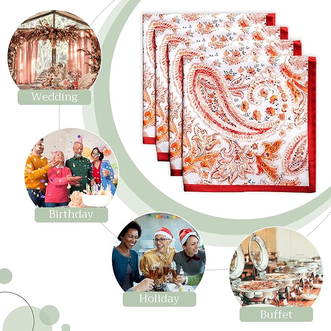 Maison d' Hermine Cloth Napkins Set of 4 100% Cotton Everyday Reusable Square Napkins Cloth Washable, Dinner, Party, Wedding, Restaurant (Orient, 20" x 20")