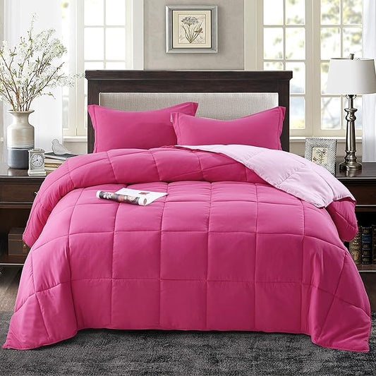HIG 3pc Pink King Comforter Set Duvet Insert, Reversible, All Season, Box Stitched, with Corner Tabs, Soft, Fluffy