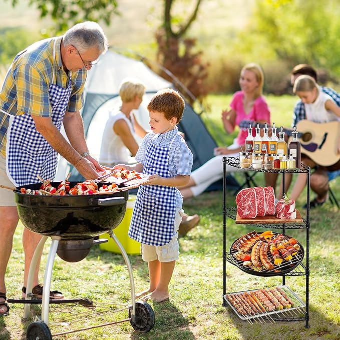 4-Shelf Carbon Steel Corner Storage Shelves with Adjustable Sturdy Wire Shelving Unit, Bookshelf Display Racks Organizer for Bedroom Living Room Kitchen Garage Pantry Closet (Max Load 120kg/265lbs)