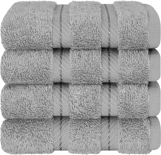 American Soft Linen Luxury Washcloths for Bathroom, 600 GSM 100% Cotton 4 Piece Turkish Wash Cloth Set, 13x13 in Soft Rags for Body and Face, Light Grey Washcloths