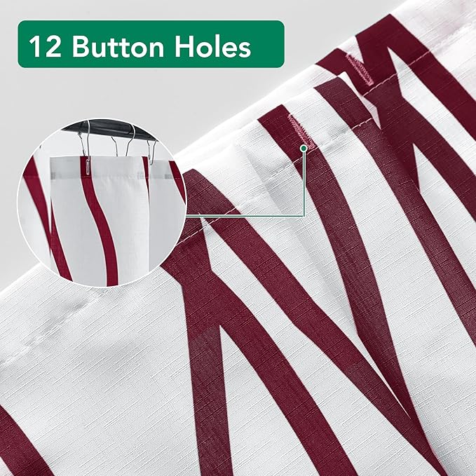 Biscaynebay Extra Long Textured Fabric Shower Curtain 72 W x 84 L, Burgundy Printed Striped Linen Modern Hotel Luxury Quality Cloth Bathroom Curtains Machine Washable