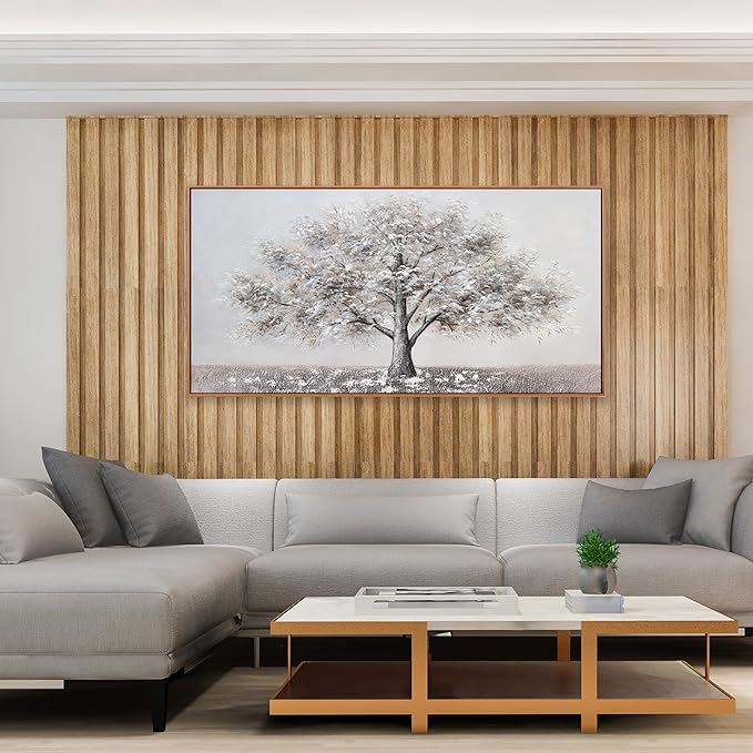 Abstract Wall Art Tree of Life White Background Canvas Wall Decor Framed Artwork Modern Aesthetic Suitable for Living Room Bedroom and Office Home Decor 20x40 In