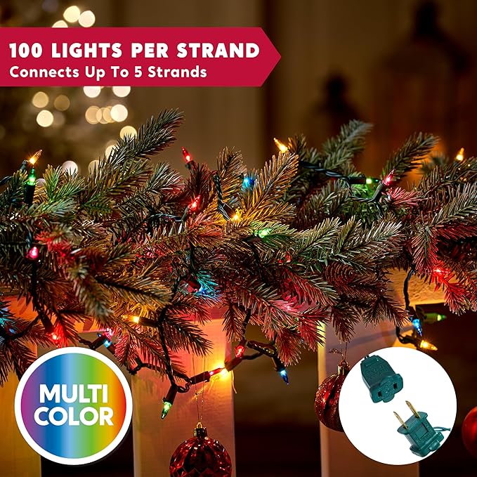 Joiedomi Multicolor Christmas String Lights,200(2x100) 42.6FT Christmas Fairy Tree Lights Plug in for Indoor Outdoor Xmas Decorations Patio Holiday Theme Party Yard House,Green Wire