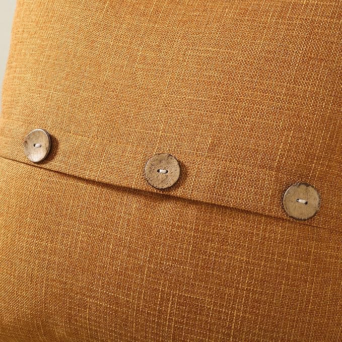 HAUSSY Burnt Orange Linen Decorative Throw Pillow Covers 22x22 Inch Set of 2,Square Cushion Case with 3 Vintage Buttons,Modern Farmhouse Home Decor for Couch,Bed