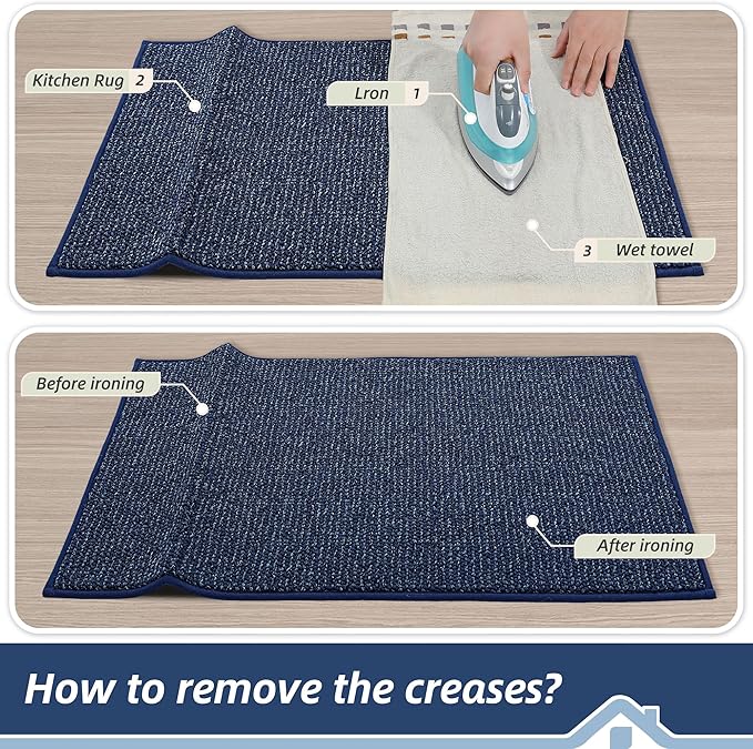 BEQHAUSE Kitchen Rugs 20"x32", Non-Slip Kitchen Mats for Floor, Super Absorbent and Stain Resistant Kitchen Rugs, Machine Washable Rugs for Kitchen, Hallway, Laundry & Sink, Blue