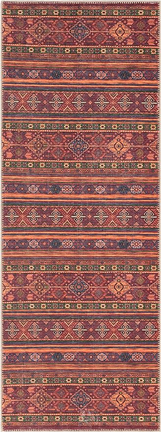 Keen Home Design 2x12 Rug - Machine Washable Runner Rug with Non-Slip Backing, Ideal for Hallway, Entryway, Kitchen, Laundry Room - Vintage, Easy Clean, Durable, Low Pile - (2'6" x 12')