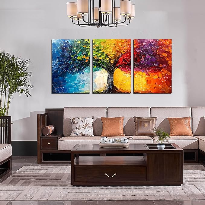Tree Canvas Wall Art for Bedroom Girl - Modern Wall Decor for Office Women - Colorful 3 Piece Wall Art for Living Room Large Size 24" x 36"