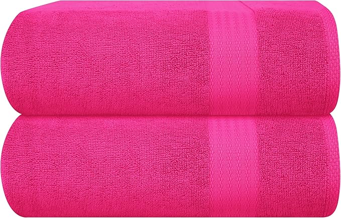 GLAMBURG Premium Cotton Oversized 2 Pack Bath Sheet 35x70-100% Pure Cotton - Ideal for Everyday use - Ultra Soft & Highly Absorbent - Machine Washable – Hot Pink