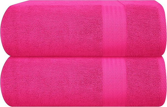 GLAMBURG Premium Cotton Oversized 2 Pack Bath Sheet 35x70-100% Pure Cotton - Ideal for Everyday use - Ultra Soft & Highly Absorbent - Machine Washable – Hot Pink